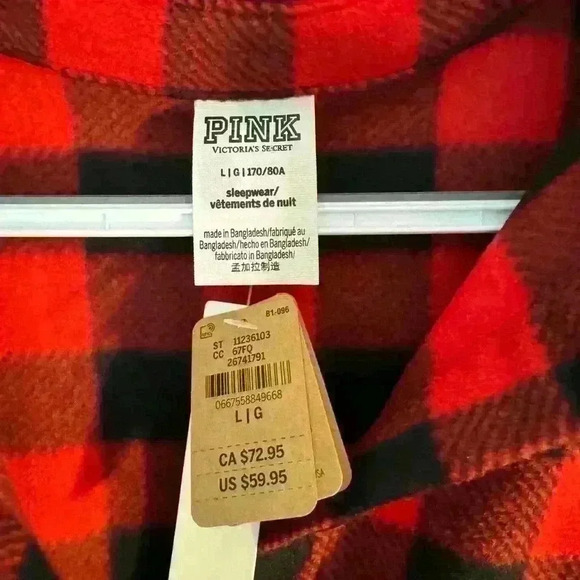Victoria’s Secret’s PINK Red and Black Fleece Pajama Top (NWT) - Picture 4 of 7